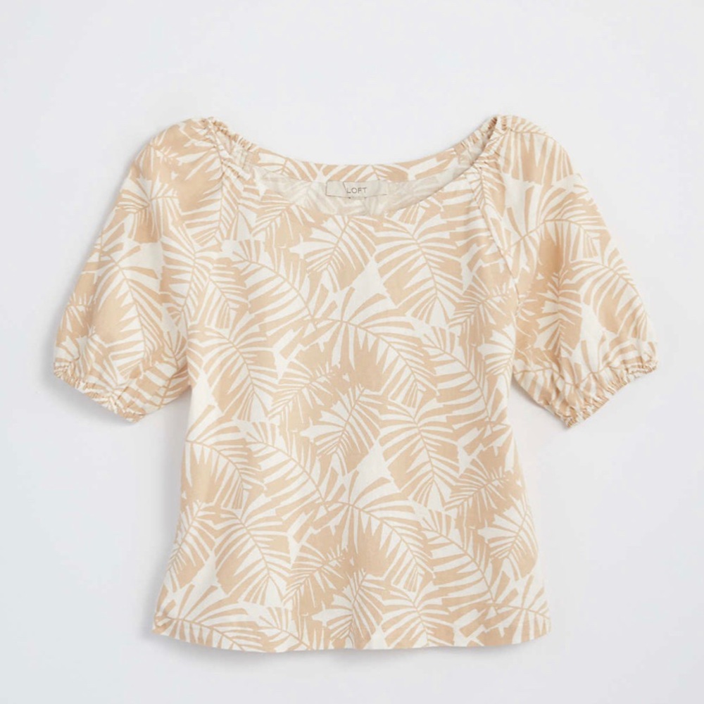 LOFT Palm Puff Sleeve Boatneck Top XL NWT - Picture 6 of 6